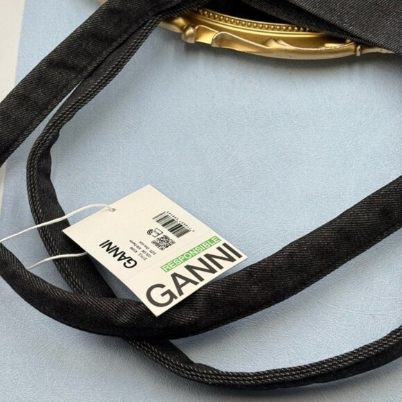 🆕 GANNI 🧿 NWT Large Easy Shopper, Black Denim - Picture 10 of 11